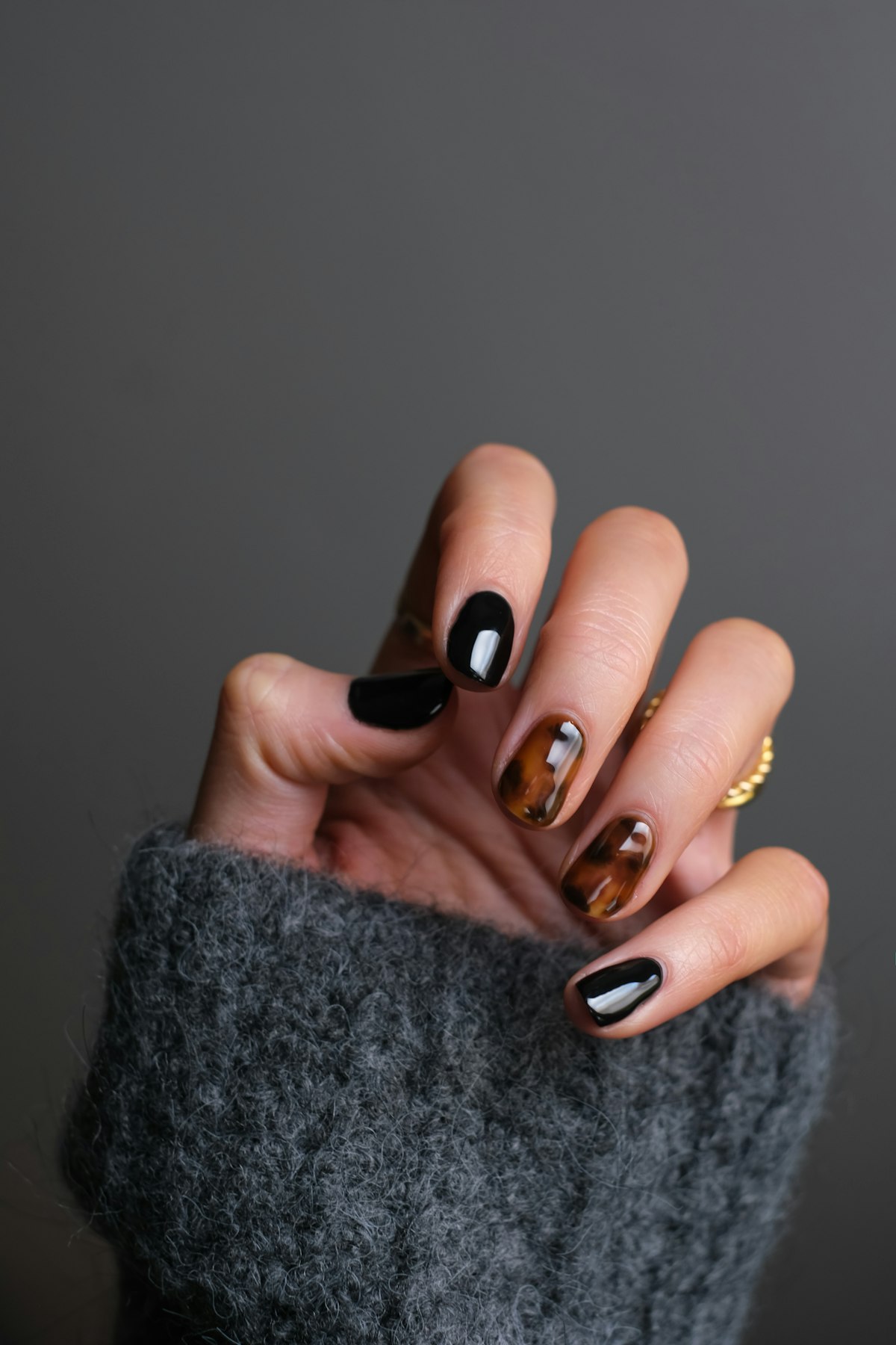 Glossy nude almond nails